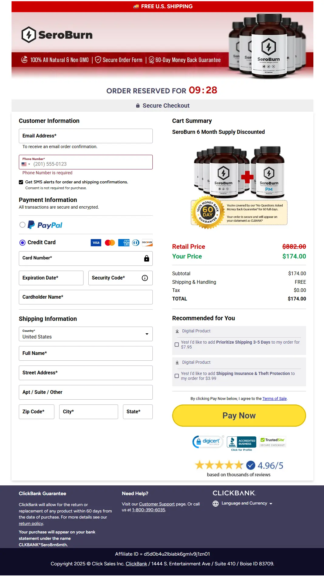 Clickbank Secure Checkout SeroBurn Buy Online